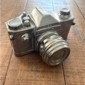 Chic silver camera mold, 6 x 5 x 4 inches, polished mirror finish.